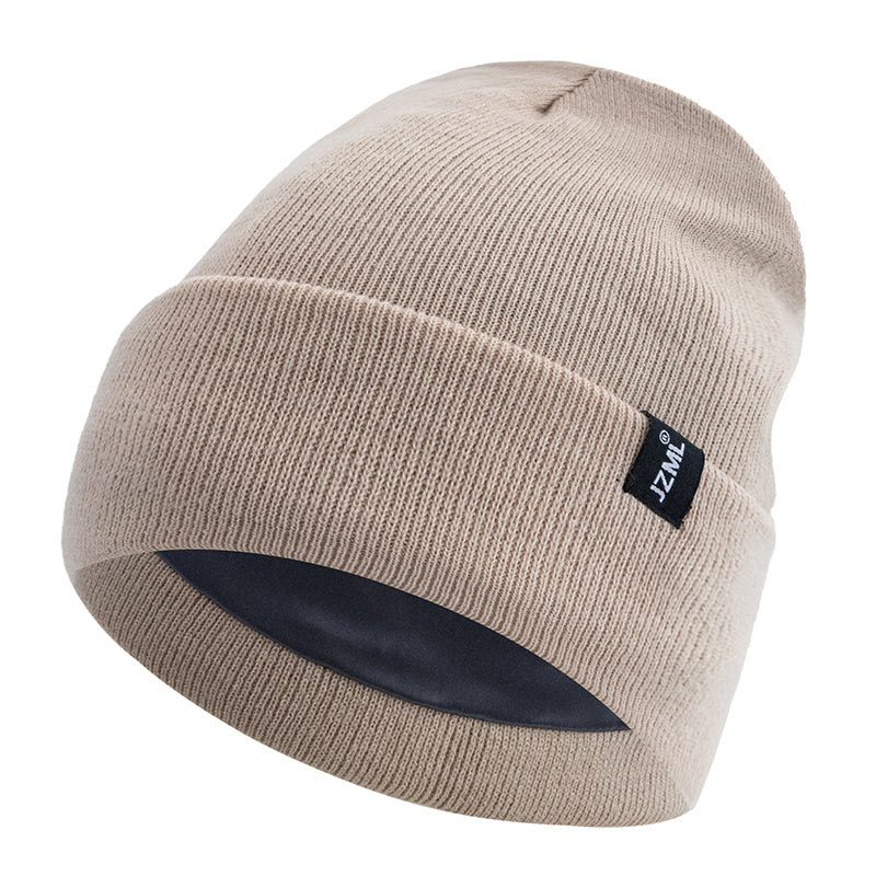 Autumn Winter Outdoor Knitted Hats Satin Lined JZML Letter Anti Static Beanie Hat New Style Plush H 10