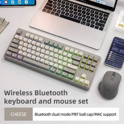 Wireless Keyboard Gaming Dual Mode Bluetooth Keyboard With Rainbow Light RGB PBT Ballcaps Silent Of 6