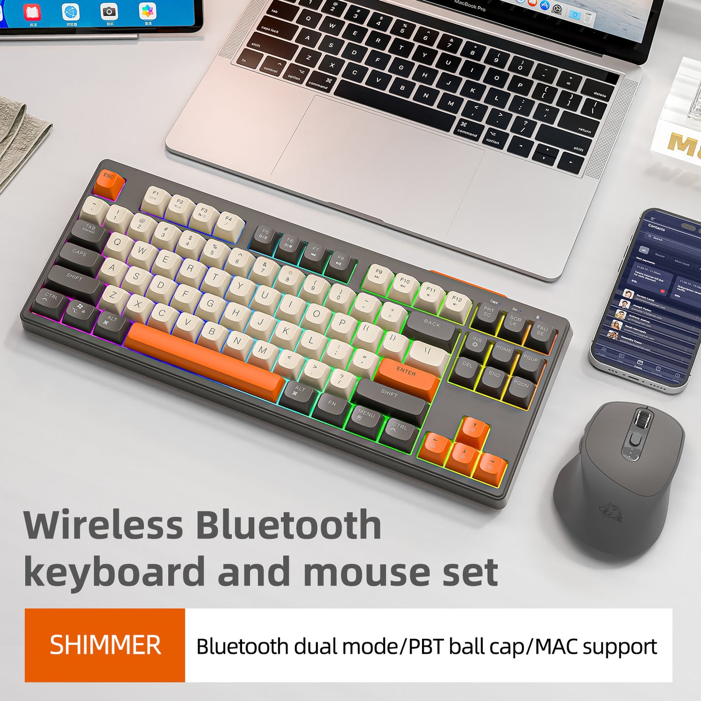 Wireless Keyboard Gaming Dual Mode Bluetooth Keyboard With Rainbow Light RGB PBT Ballcaps Silent Of 4