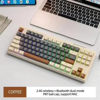 Wireless Keyboard Gaming Dual Mode Bluetooth Keyboard With Rainbow Light RGB PBT Ballcaps Silent Of 9