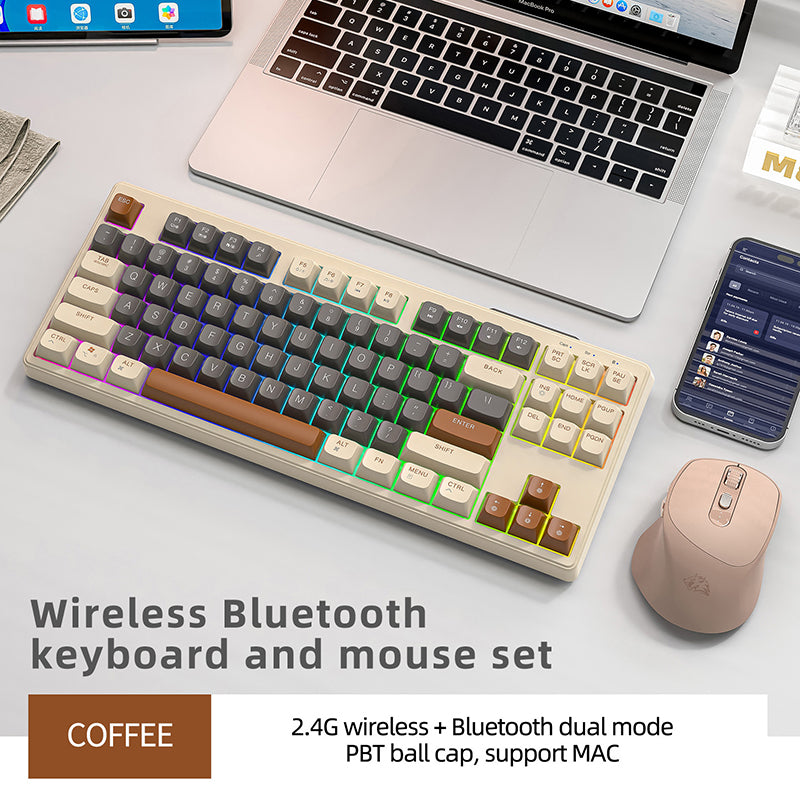 Wireless Keyboard Gaming Dual Mode Bluetooth Keyboard With Rainbow Light RGB PBT Ballcaps Silent Of 10