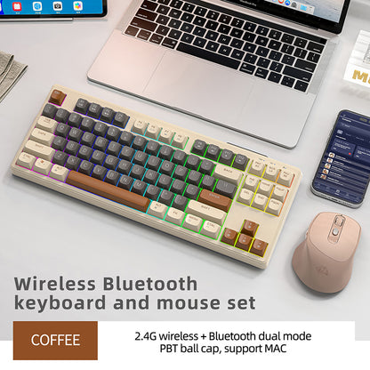 Wireless Keyboard Gaming Dual Mode Bluetooth Keyboard With Rainbow Light RGB PBT Ballcaps Silent Of 10