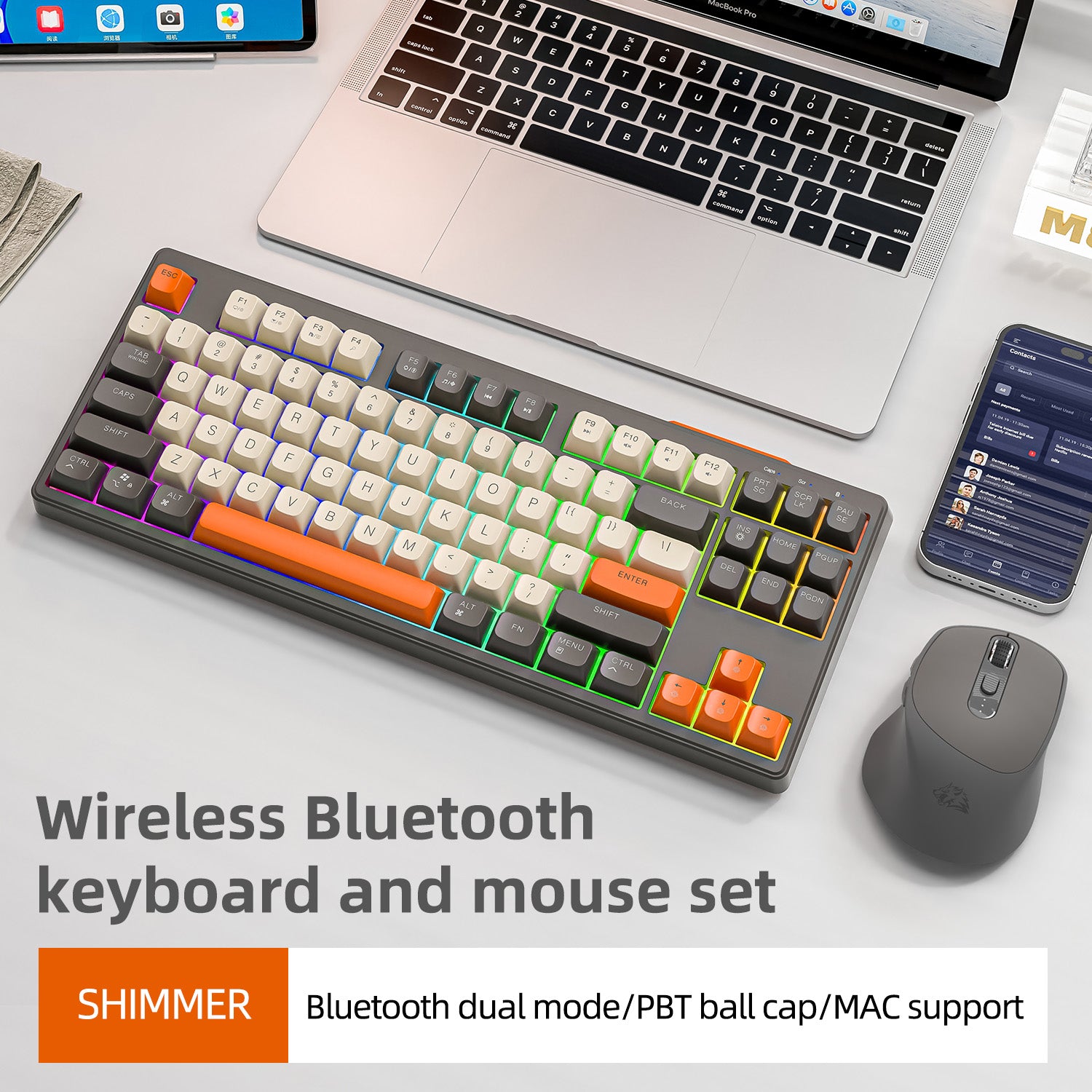 Wireless Keyboard Gaming Dual Mode Bluetooth Keyboard With Rainbow Light RGB PBT Ballcaps Silent Of 12