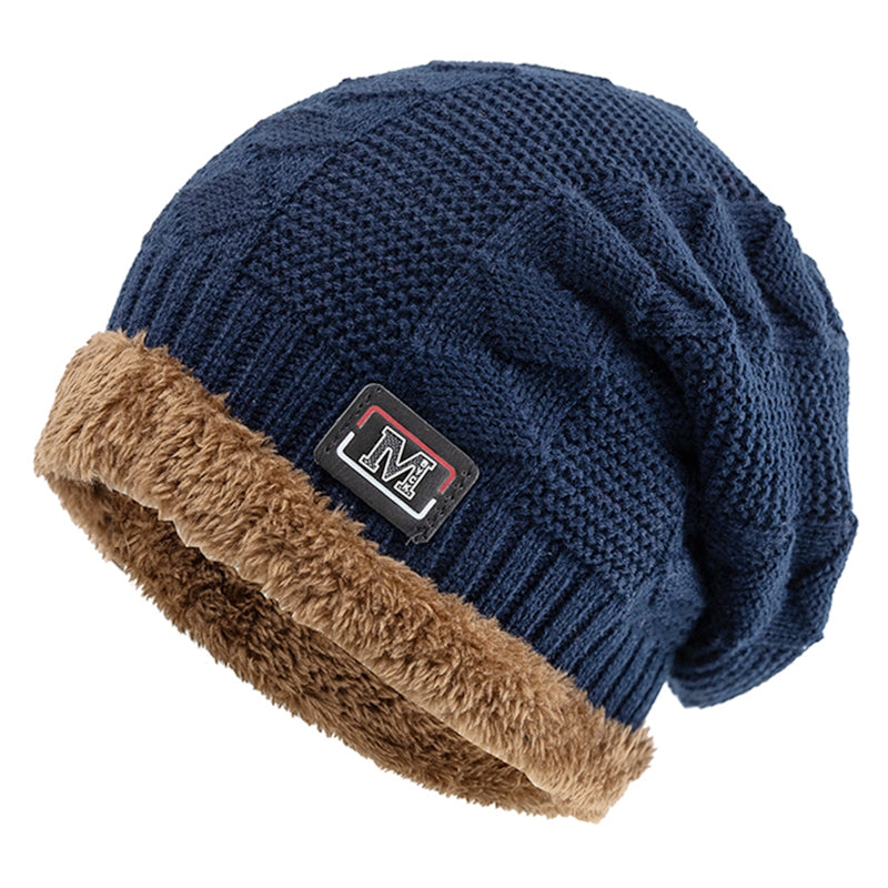 Fashion Letter Label Knitted Hats New Unisex Warm Winter Hat Lined Thick Ski Beanie For Men Women A 9