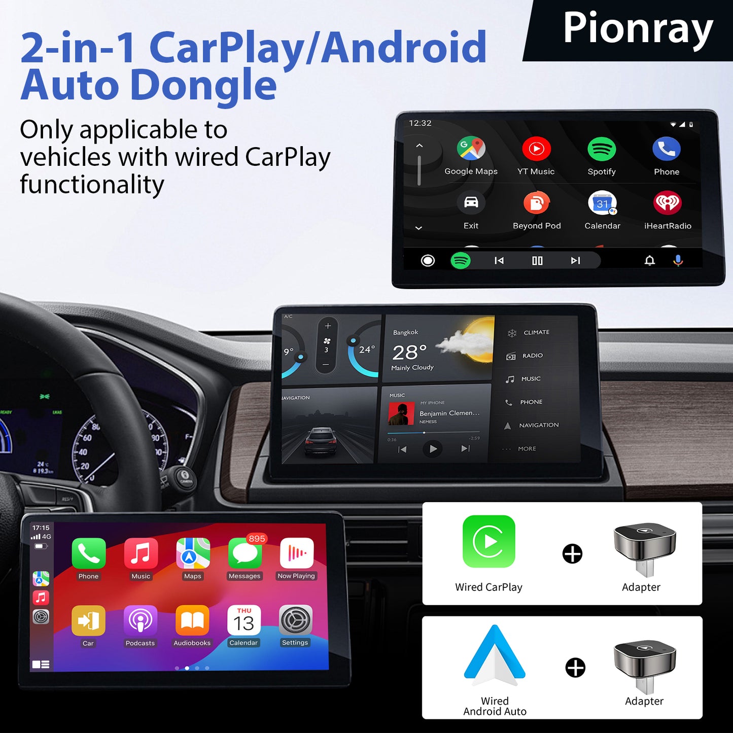 Android Auto Wireless Adapter Plug Play CarPlay Wireless New 2 In 1 Wireless CarPlay Adapter 5Ghz W 3