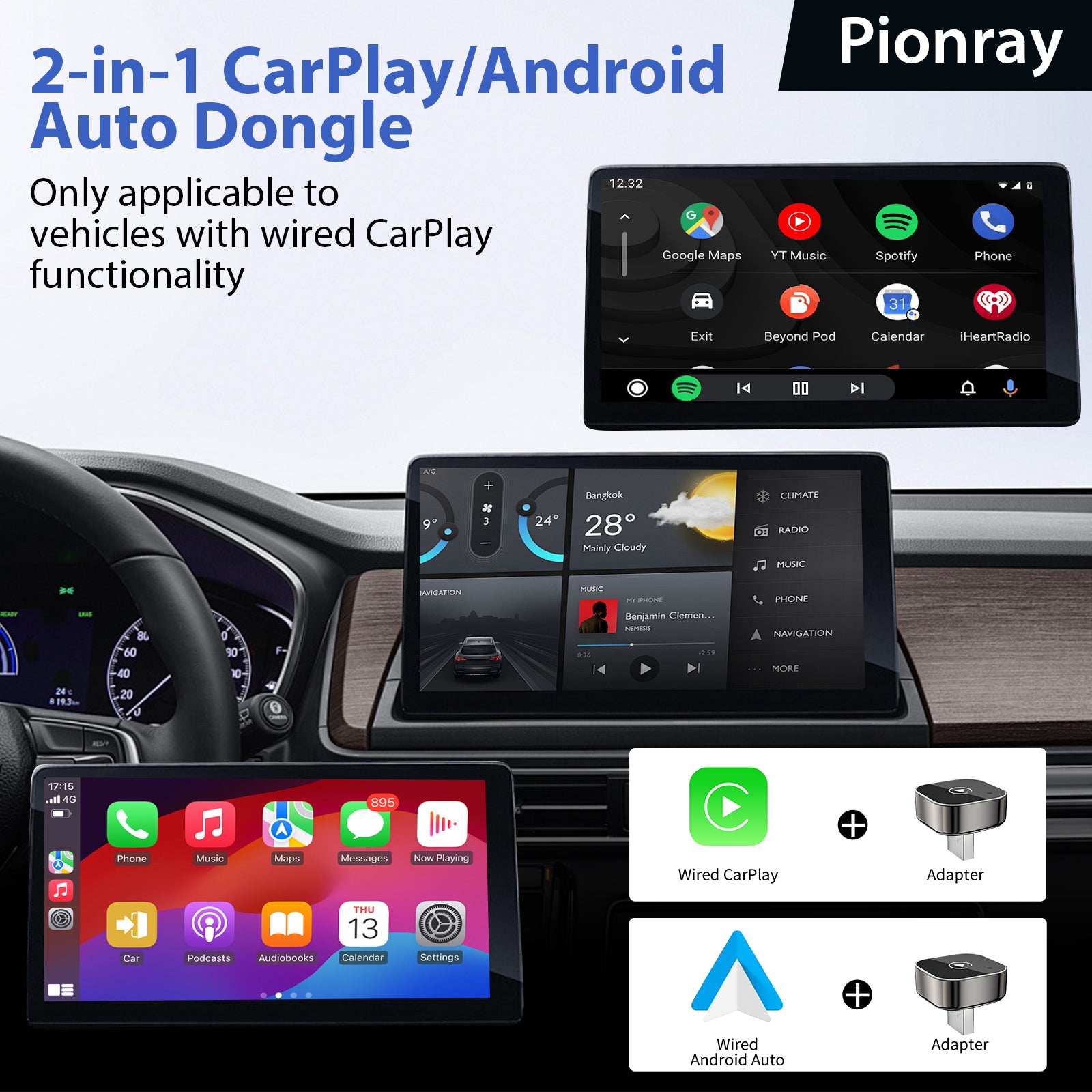 Android Auto Wireless Adapter Plug Play CarPlay Wireless New 2 In 1 Wireless CarPlay Adapter 5Ghz W 3