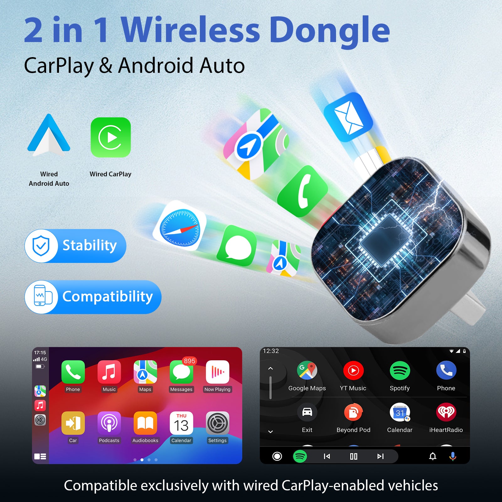 Android Auto Wireless Adapter Plug Play CarPlay Wireless New 2 In 1 Wireless CarPlay Adapter 5Ghz W 4
