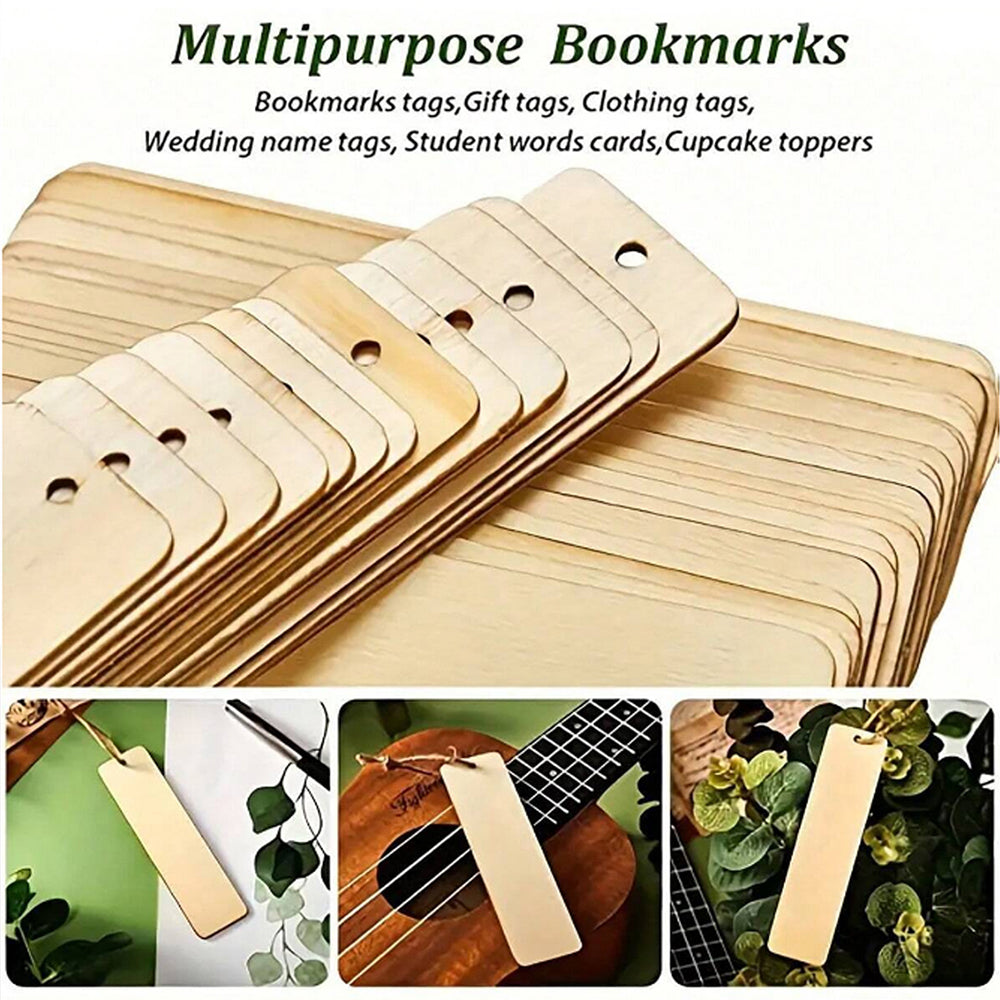 DIY Wooden Craft Bookmarks Set, Wooden Blank Bookmarks with Tassels, Square Tag Wedding Birthday Party Decor