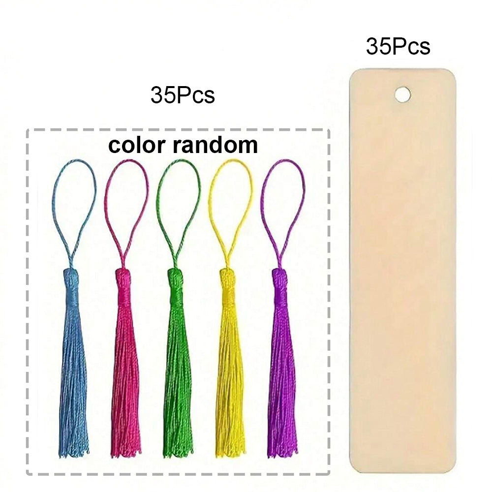 DIY Wooden Craft Bookmarks Set, Wooden Blank Bookmarks with Tassels, Square Tag Wedding Birthday Party Decor