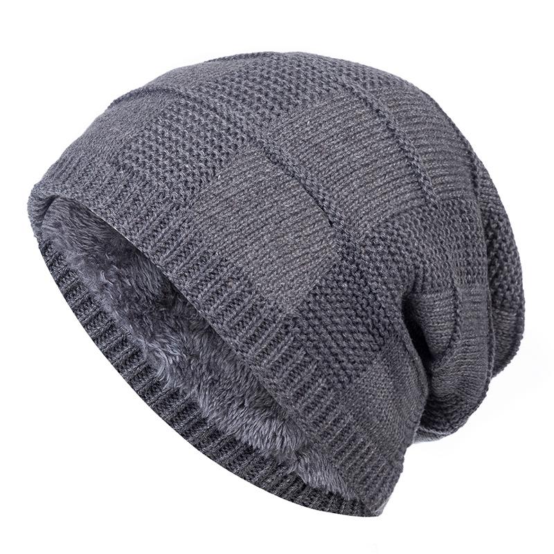 Unisex Plain Color Winter Hats Warm Ski Beanie Cap Men Women New High Quality Fur Lined Cotton Knit 7