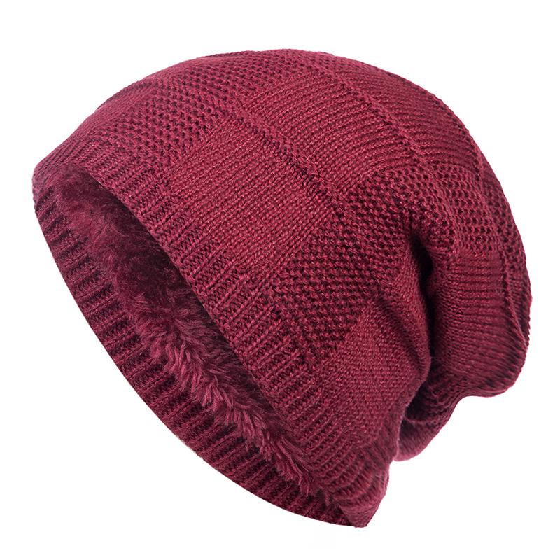 Unisex Plain Color Winter Hats Warm Ski Beanie Cap Men Women New High Quality Fur Lined Cotton Knit 9
