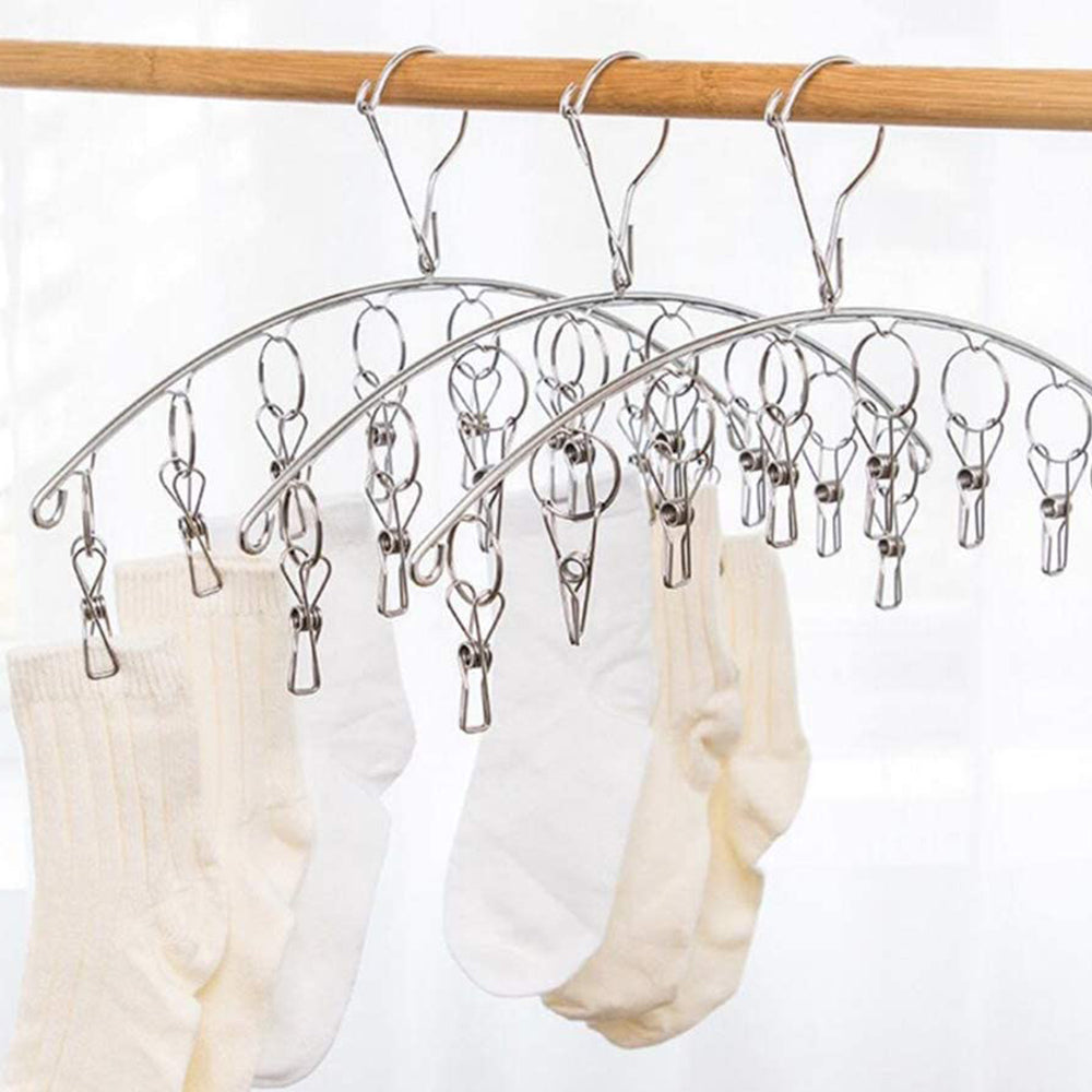 Folding Laundry Hanging Rack, Clothes Drying Hanger with Clips, Socks and Underwear Drying Holder