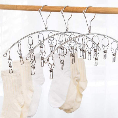 Folding Laundry Hanging Rack, Clothes Drying Hanger with Clips, Socks and Underwear Drying Holder