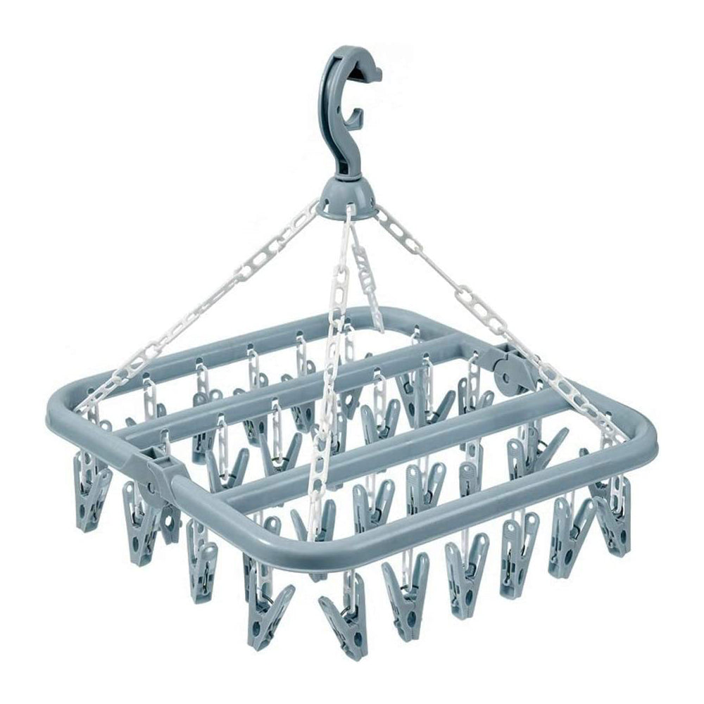 Folding Laundry Hanging Rack, Clothes Drying Hanger with Clips, Socks and Underwear Drying Holder