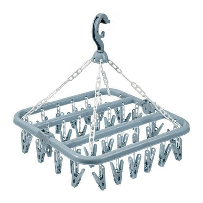 Folding Laundry Hanging Rack, Clothes Drying Hanger with Clips, Socks and Underwear Drying Holder