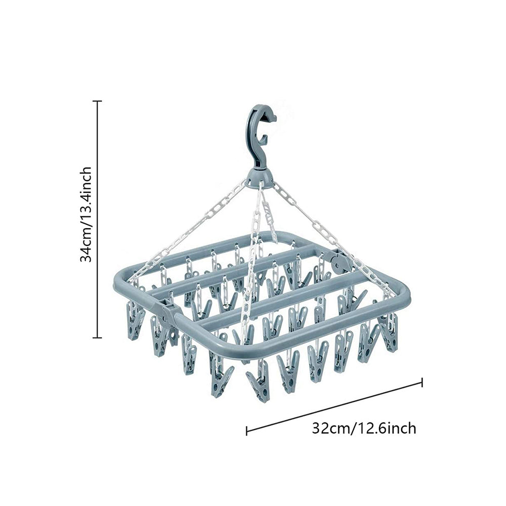 Folding Laundry Hanging Rack, Clothes Drying Hanger with Clips, Socks and Underwear Drying Holder