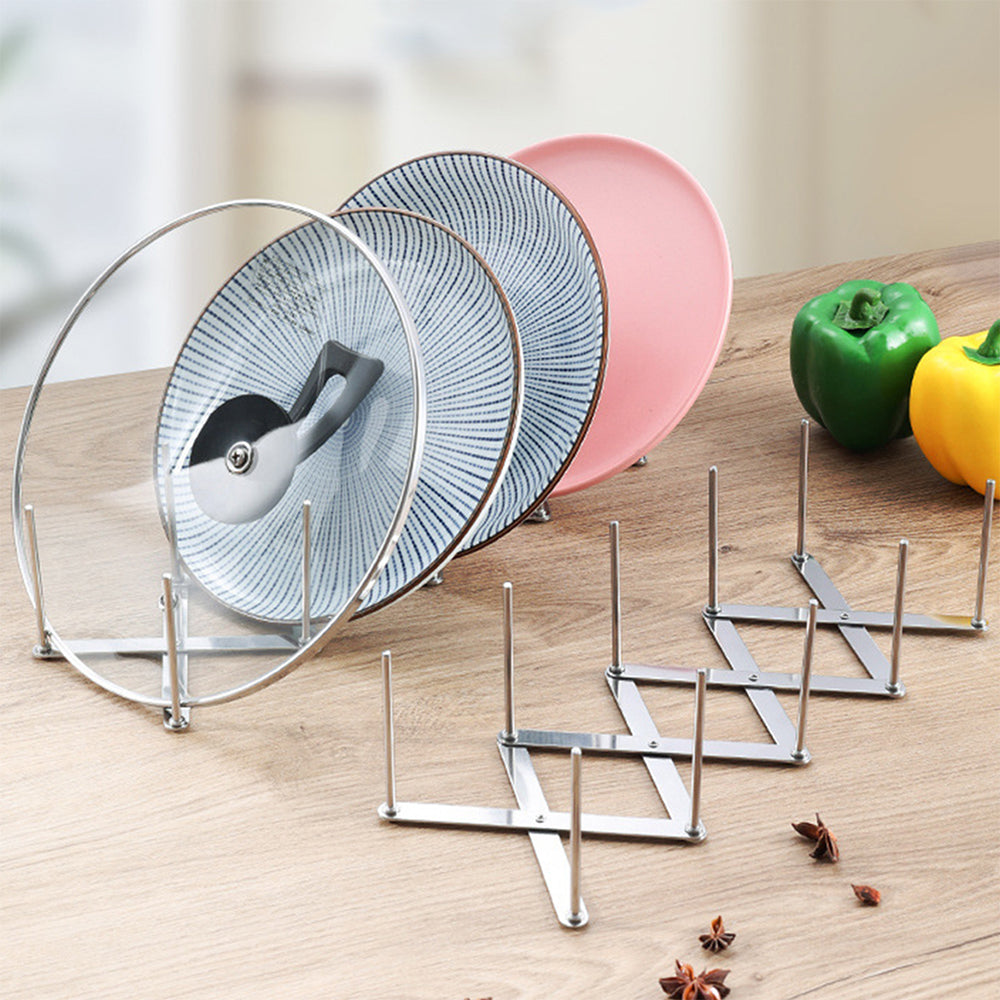 Retractable Foldable Stainless Steel Pot Lid Rack, Pan Lid Organizer Plate Dish Holder Shelf, Kitchen Gadgets Tableware