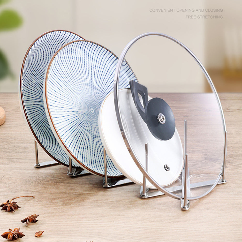 Retractable Foldable Stainless Steel Pot Lid Rack, Pan Lid Organizer Plate Dish Holder Shelf, Kitchen Gadgets Tableware