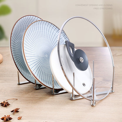 Retractable Foldable Stainless Steel Pot Lid Rack, Pan Lid Organizer Plate Dish Holder Shelf, Kitchen Gadgets Tableware