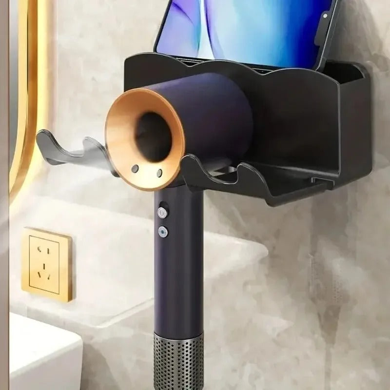 Hair Dryer Storage Rack, Wall Mounted Bracket for Bathroom, Non Perforated Air Duct Hanging Rack