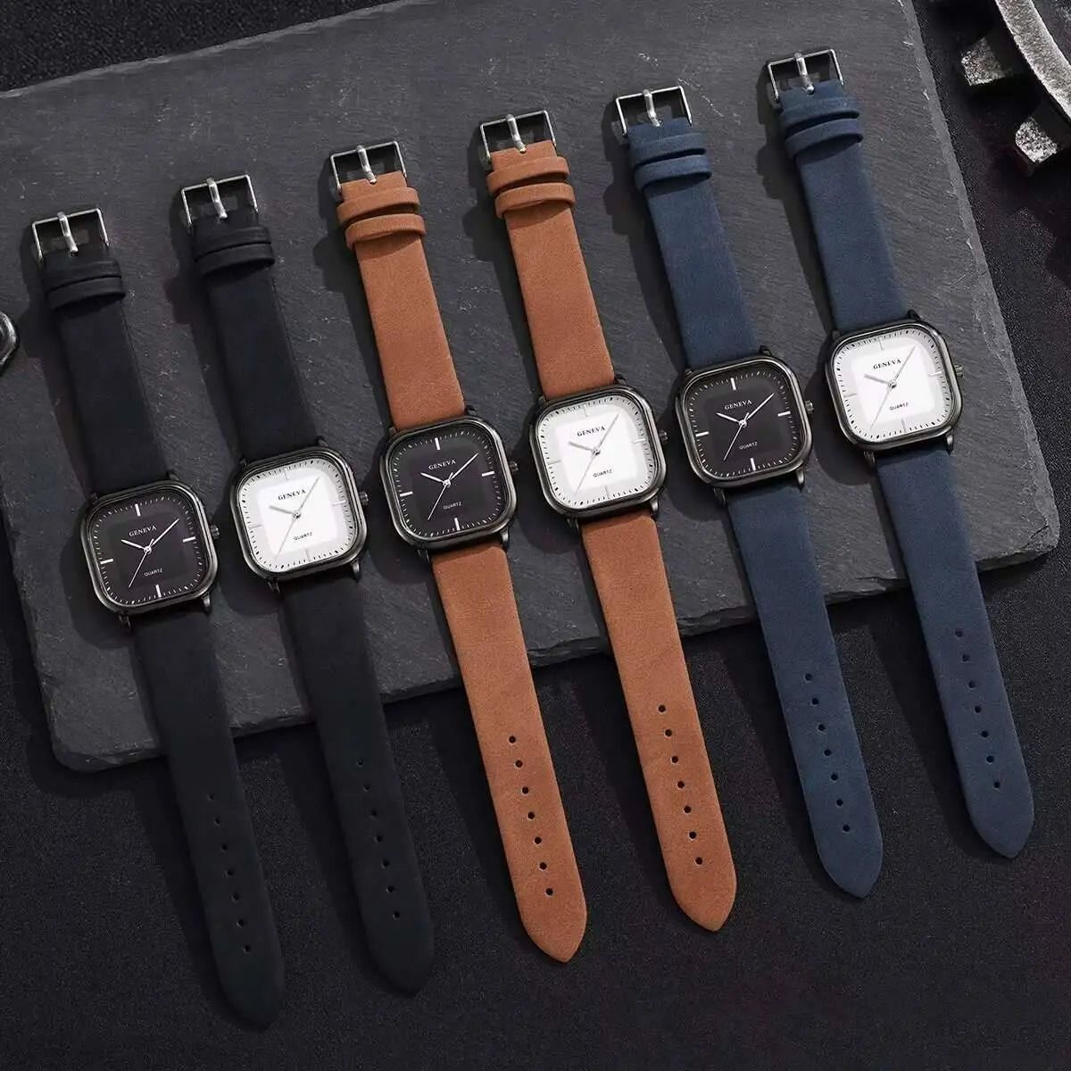 Men Square Minimalist Quartz Watch Leather Strap 5
