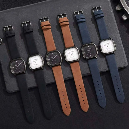 Men Square Minimalist Quartz Watch Leather Strap 5