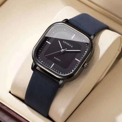 Men Square Minimalist Quartz Watch Leather Strap 6