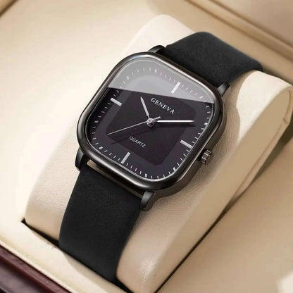 Men Square Minimalist Quartz Watch Leather Strap 7