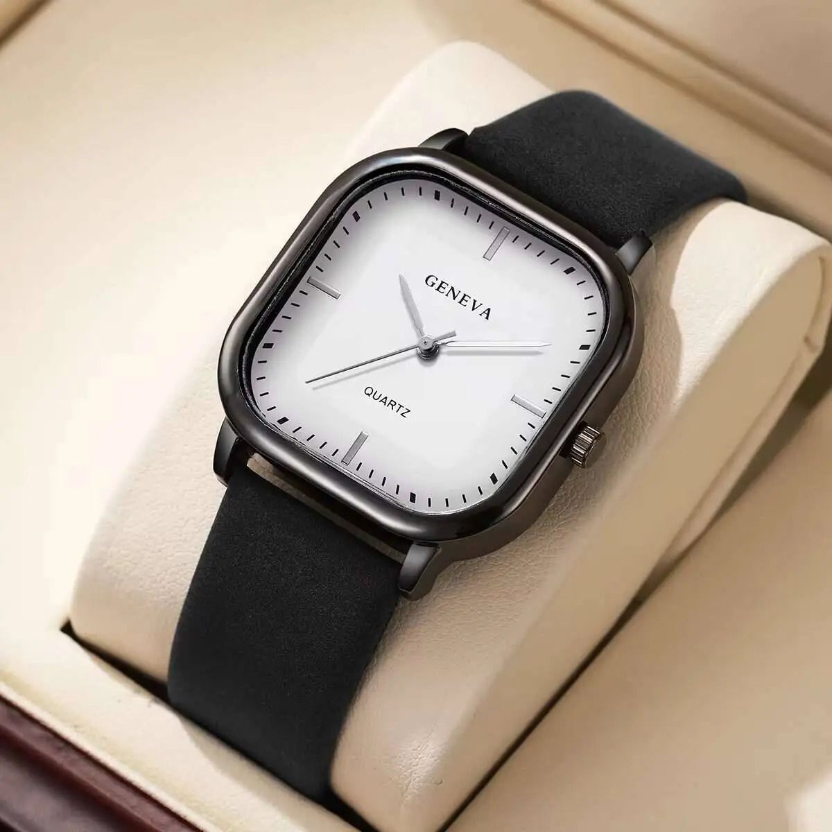 Men Square Minimalist Quartz Watch Leather Strap 8