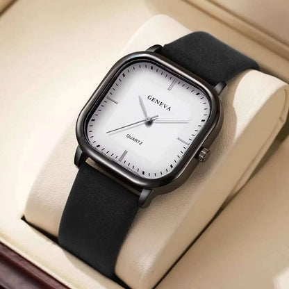 Men Square Minimalist Quartz Watch Leather Strap 8