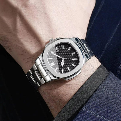 Men Square Dial Stainless Steel Quartz Watch With Calendar 3