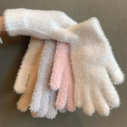 Women Mink Velvet Winter Five Finger Gloves Plush Warm Mittens 5