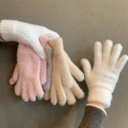 Women Mink Velvet Winter Five Finger Gloves Plush Warm Mittens 6
