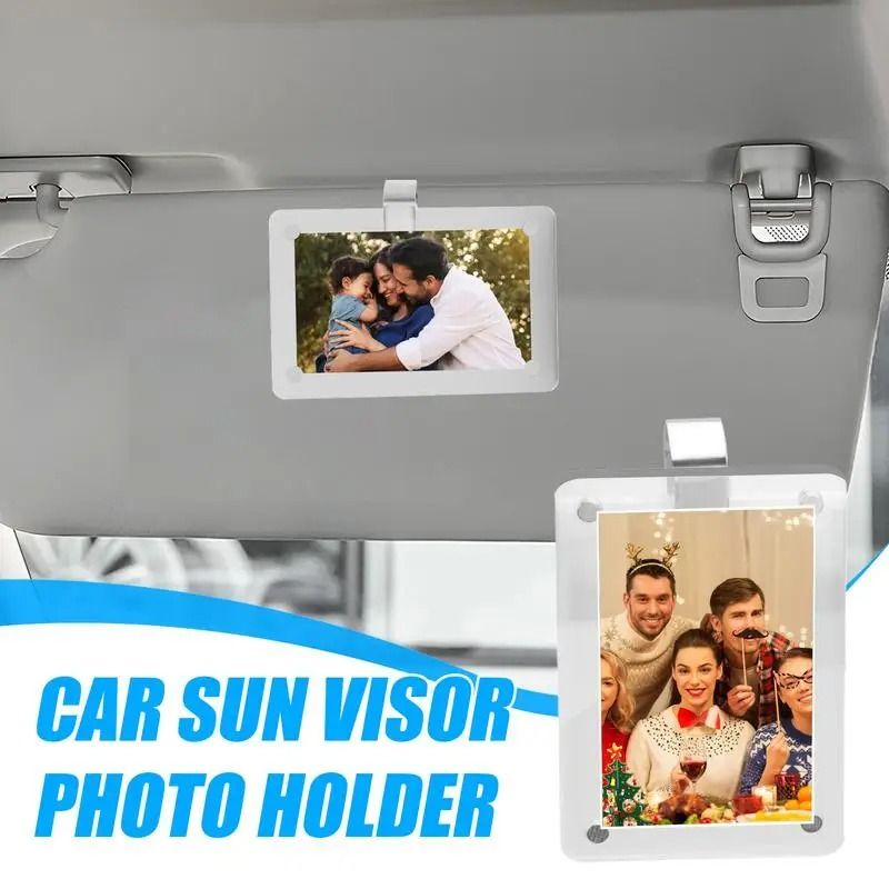 Car Sun Visor Magnetic Acrylic Photo Holder Clip Horizontal Vertical Display
