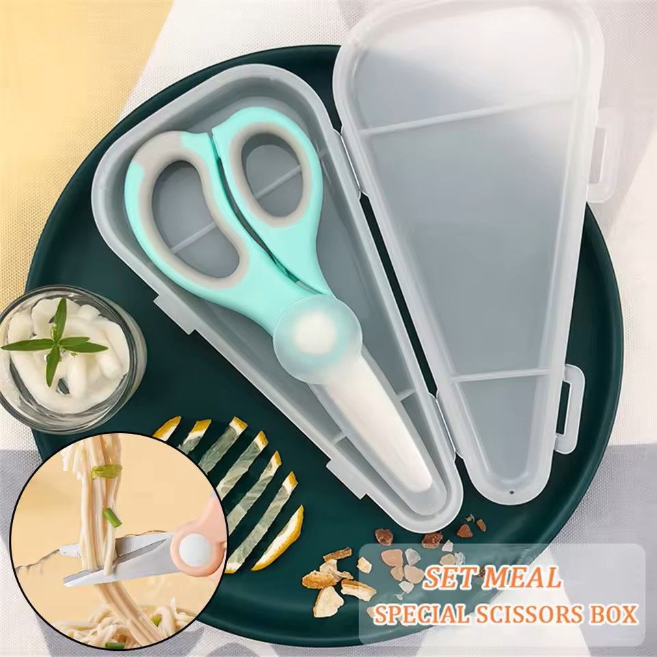 Ceramic Baby Food Scissors with Cutting Box Infant Feeding Aid and Kitchen Food Shear