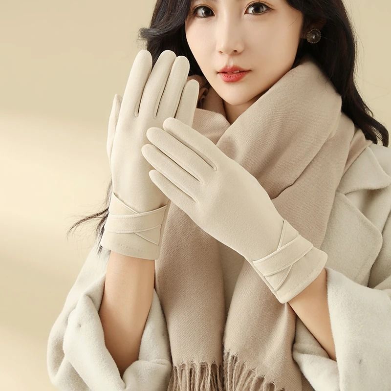 Women Winter Velvet Warm Gloves Windproof Cycling And Driving 2