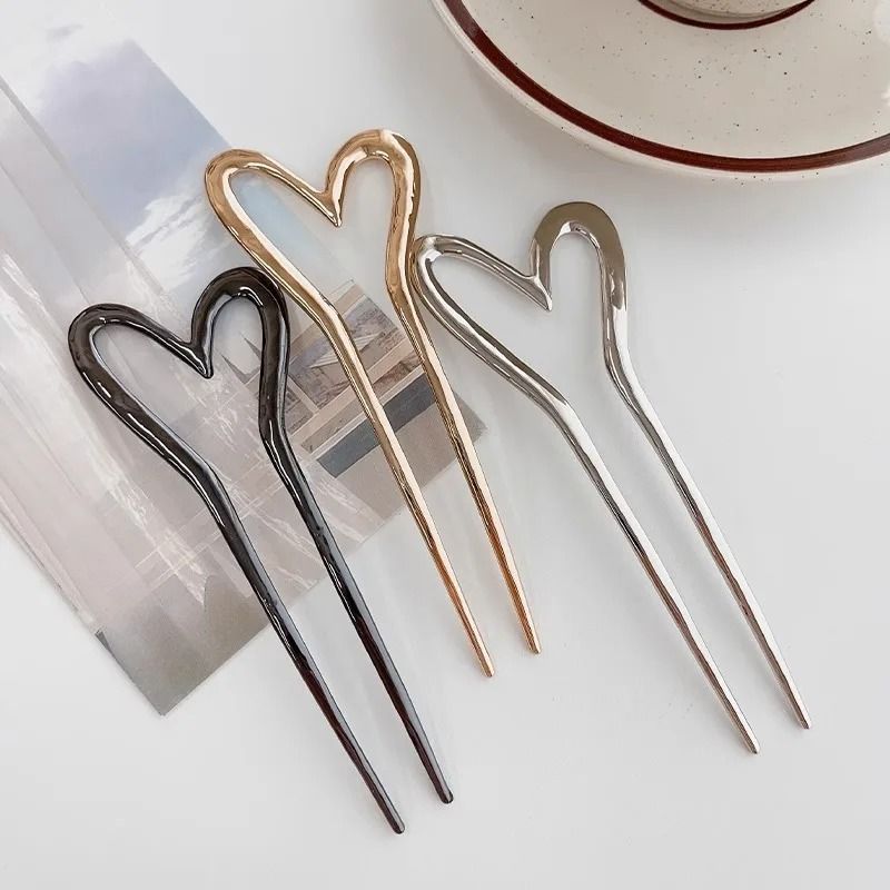 Metal Heart Hair Fork U Shape Hairpin For Women 5
