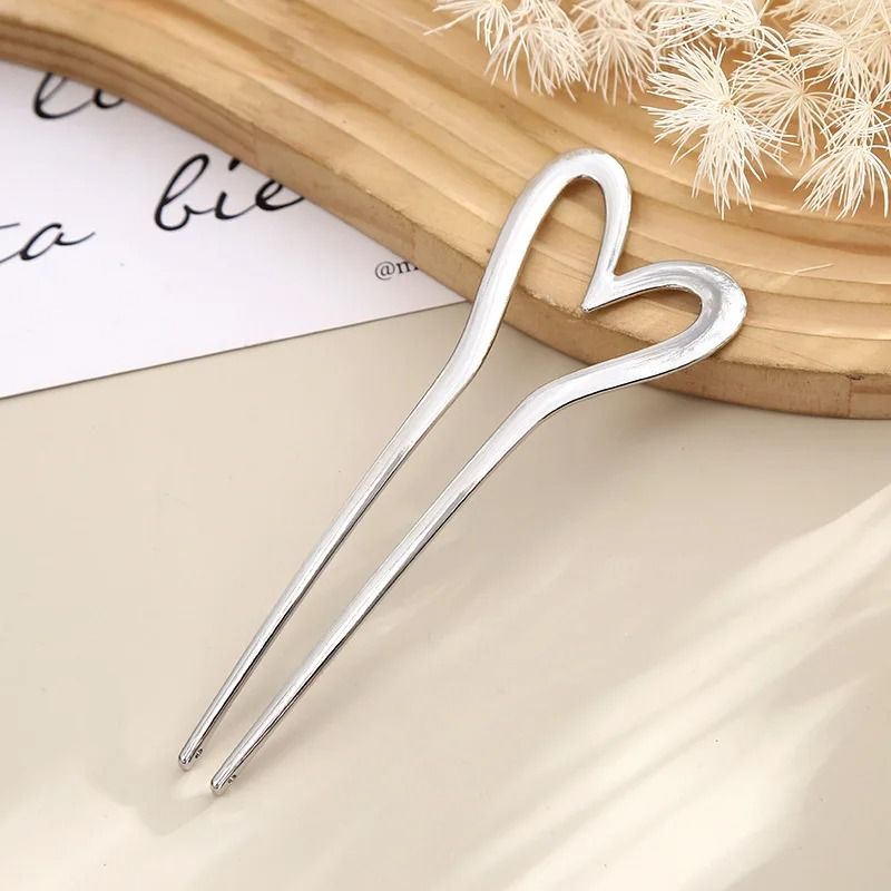 Metal Heart Hair Fork U Shape Hairpin For Women 8