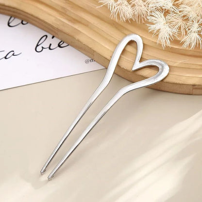 Metal Heart Hair Fork U Shape Hairpin For Women 8