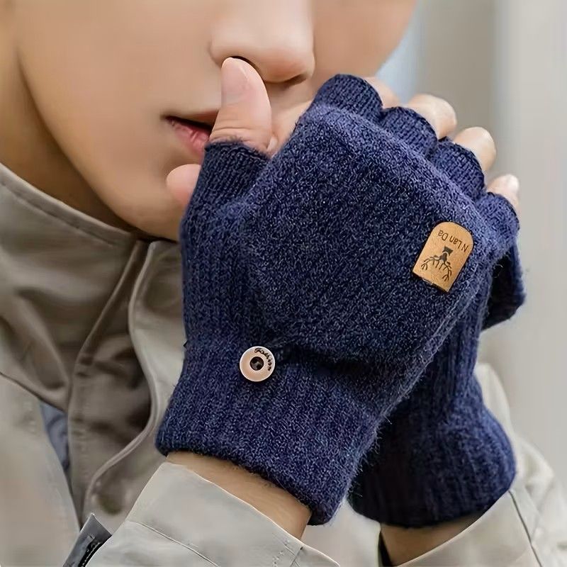 Winter Half Finger Flip Gloves Warm Knitted Windproof Gloves For Men And Women 2