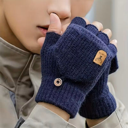 Winter Half Finger Flip Gloves Warm Knitted Windproof Gloves For Men And Women 2