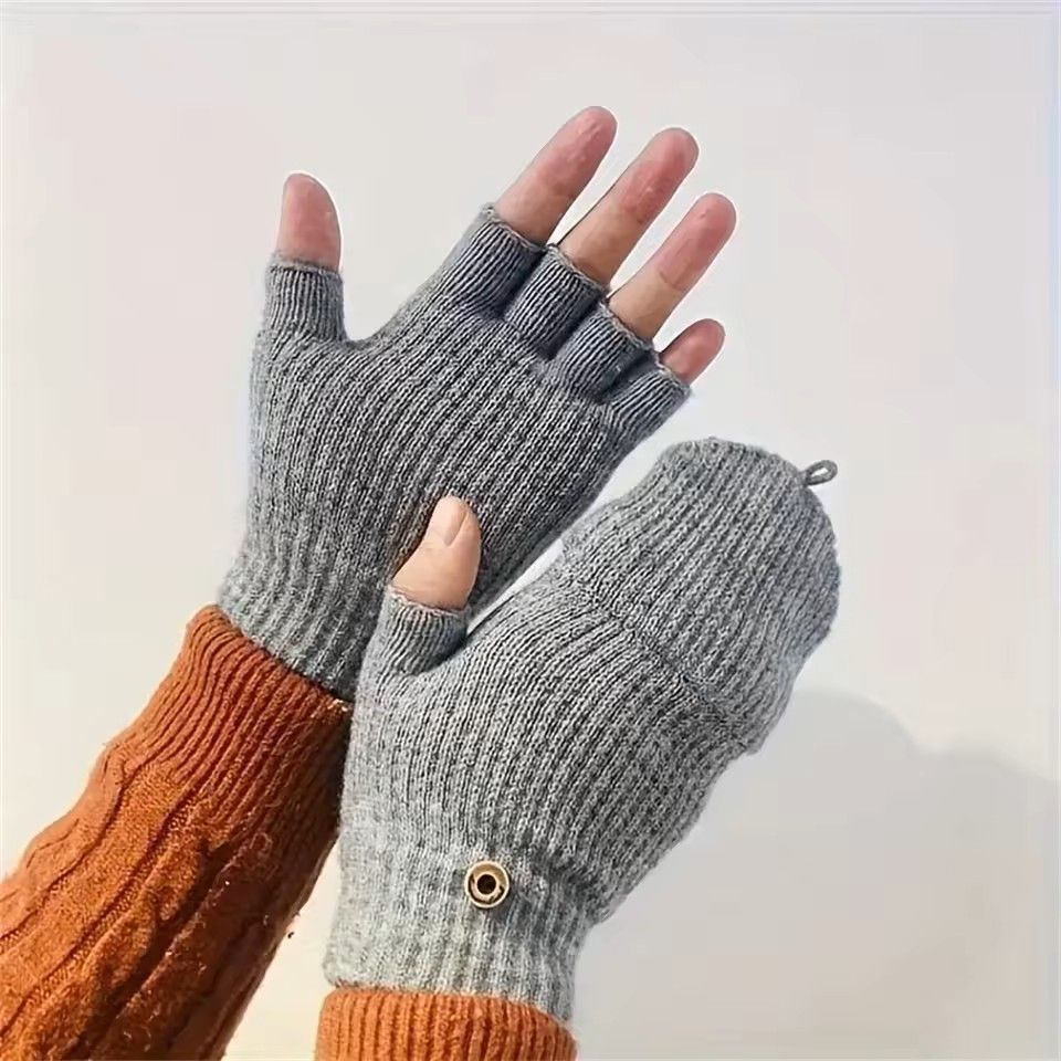 Winter Half Finger Flip Gloves Warm Knitted Windproof Gloves For Men And Women 6