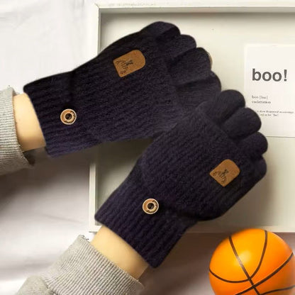 Winter Half Finger Flip Gloves Warm Knitted Windproof Gloves For Men And Women 15