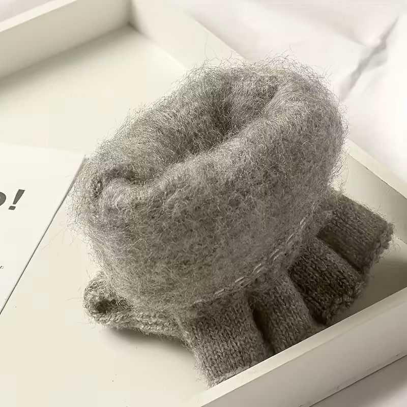 Winter Half Finger Flip Gloves Warm Knitted Windproof Gloves For Men And Women 11