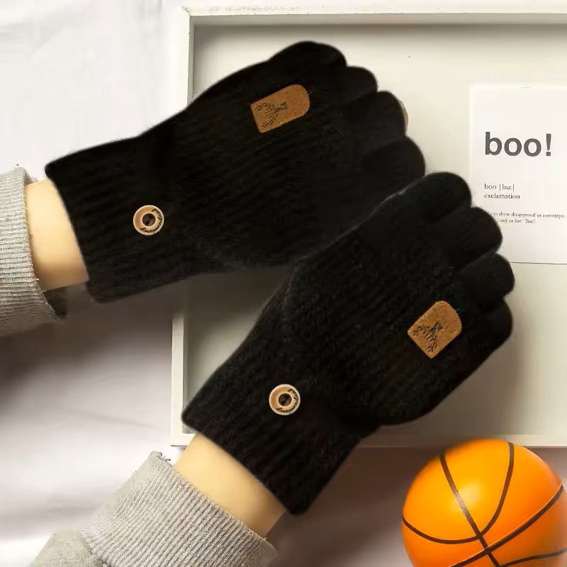 Winter Half Finger Flip Gloves Warm Knitted Windproof Gloves For Men And Women 12