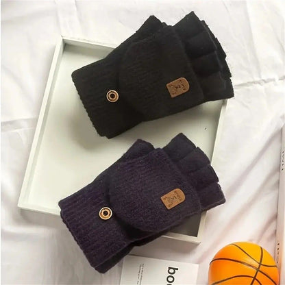 Winter Half Finger Flip Gloves Warm Knitted Windproof Gloves For Men And Women 9