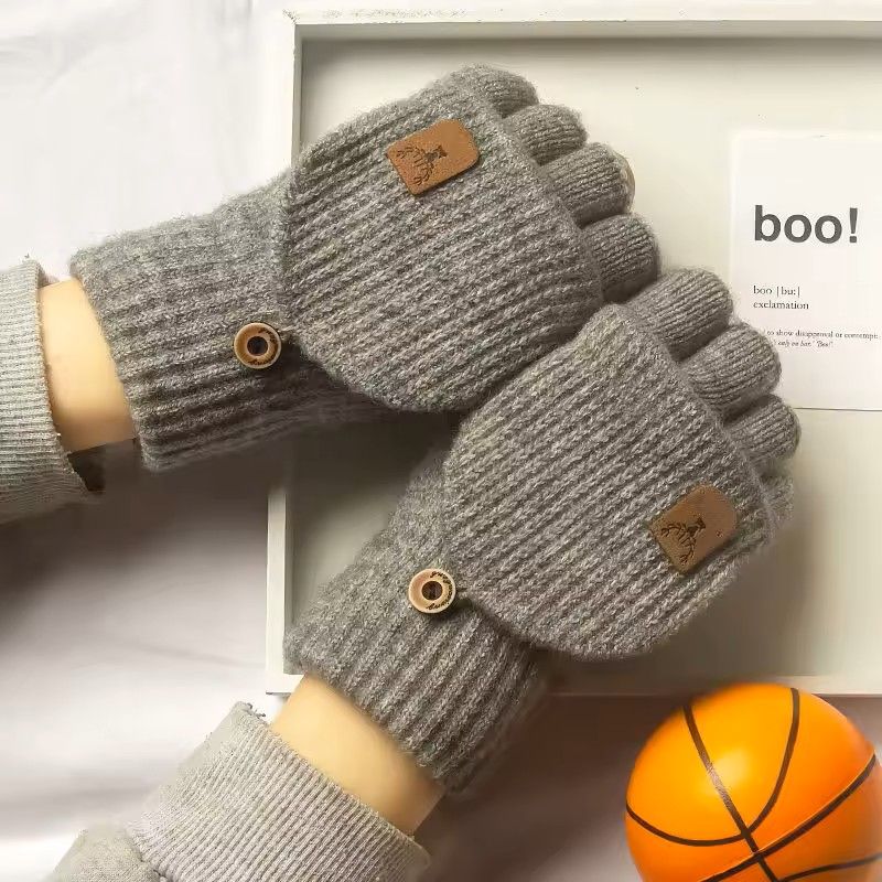 Winter Half Finger Flip Gloves Warm Knitted Windproof Gloves For Men And Women 14