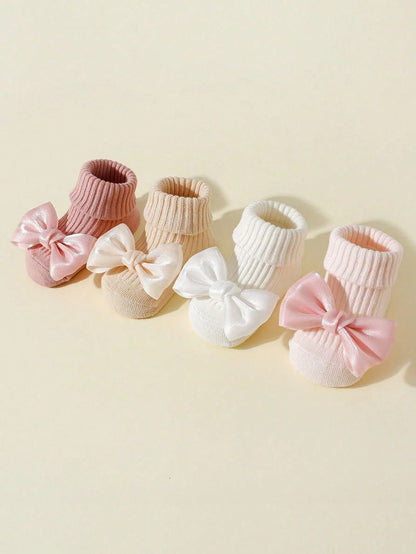 Toddler Socks With Bows Soft Cotton Anti Slip Baby Ankle Socks 4 Pairs 1