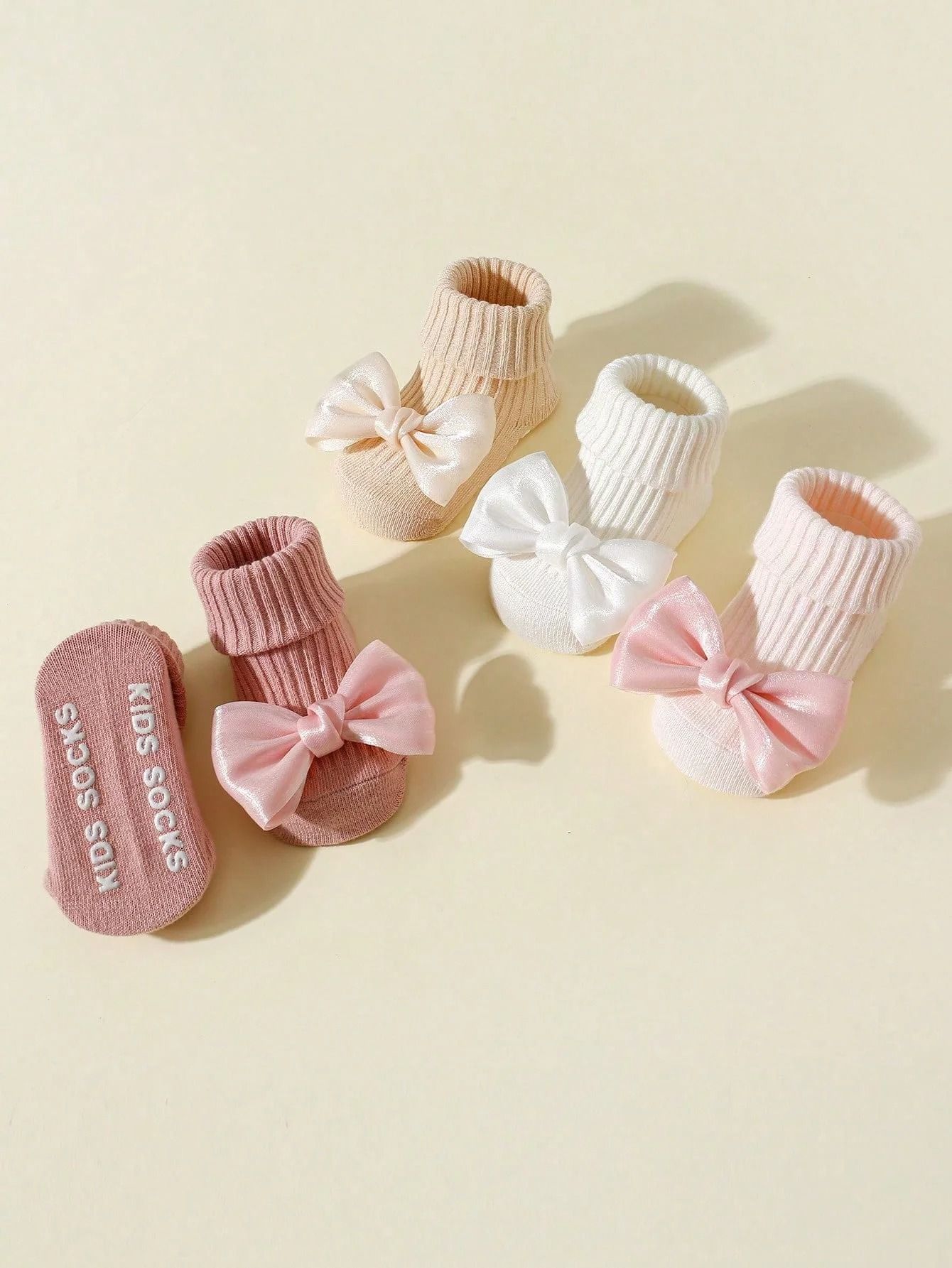 Toddler Socks With Bows Soft Cotton Anti Slip Baby Ankle Socks 4 Pairs 2