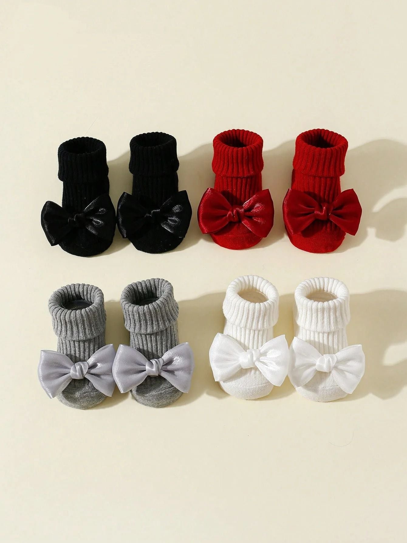 Toddler Socks With Bows Soft Cotton Anti Slip Baby Ankle Socks 4 Pairs 4